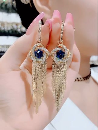时尚蓝色长款百搭气质流苏显瘦耳环#时尚饰品 #饰品饰品 #珠宝首饰 #时尚耳饰 #首饰推荐