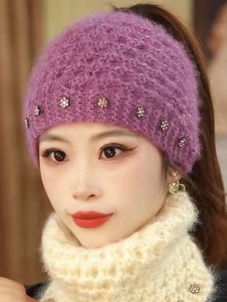 新款秋冬毛线帽女保暖针织宽边遮白发围脖护耳防风御寒包头毛线帽 #洋气头饰 #漂亮的帽子 #帽子 #可爱帽子