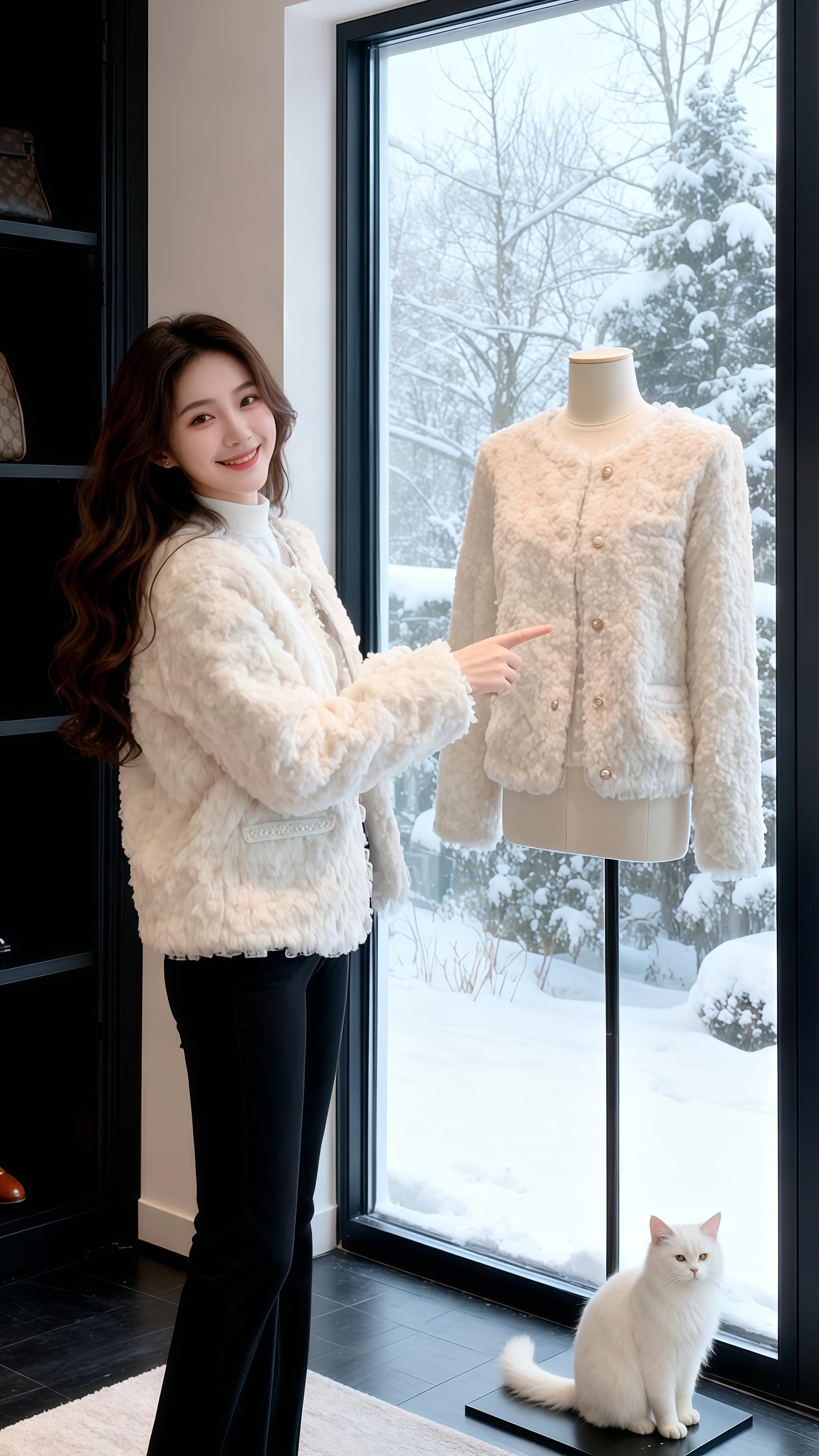 谁懂啊!一穿上这件韩版小香风毛绒外套,整个人都温柔高级起来了~   深棕长卷发搭配这件米白色毛绒开衫,在落地窗前的雪景里,随便一拍都是韩剧女主既视感!短款设计特别显高,搭配黑色紧身裤和长靴,时髦度直接拉满,日常出街或者约会都很绝~   而且它的质感真的绝,毛绒细腻又厚实,春秋穿保暖又洋气,就算是秋冬当内搭也很有层次。金属扣的细节精致感满满,小香风的经典设计永不过时,不管是配裙子还是裤子都能轻松hold住,衣橱里的百搭王就是它!#普通人的秋冬硬核穿搭 #冬天我和闺蜜就这么毛茸茸地过冬 #轻松摆脱路人感的韩系穿搭