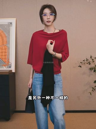 【CHENSMCHEN×JCSO】绵羊毛蝙蝠袖针织衫女时尚休闲上衣CSZ8176MX#高级感穿搭 #舒适穿搭 #极简穿搭