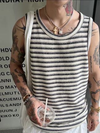 OXFREAK「老钱风 混色条纹」针织背心男宽松透气休闲无袖 #ootd穿搭