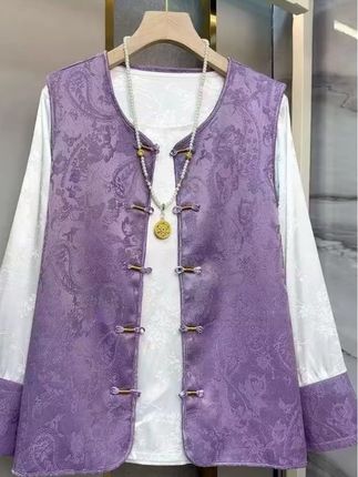 8609-早秋大码两件套(马甲+撞色小衫)新中式撞色两件套#谁穿谁漂亮 #高级感穿搭 #优雅气质 #国风服饰