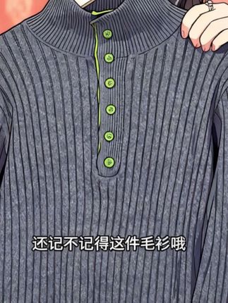 深灰色-灰绿拼接立领单排扣针织衫毛衣加厚纯色冬季女毛秋冬毛衫#针织衫#针织衫毛衣 #秋季穿搭#谁穿谁好看#显瘦穿搭