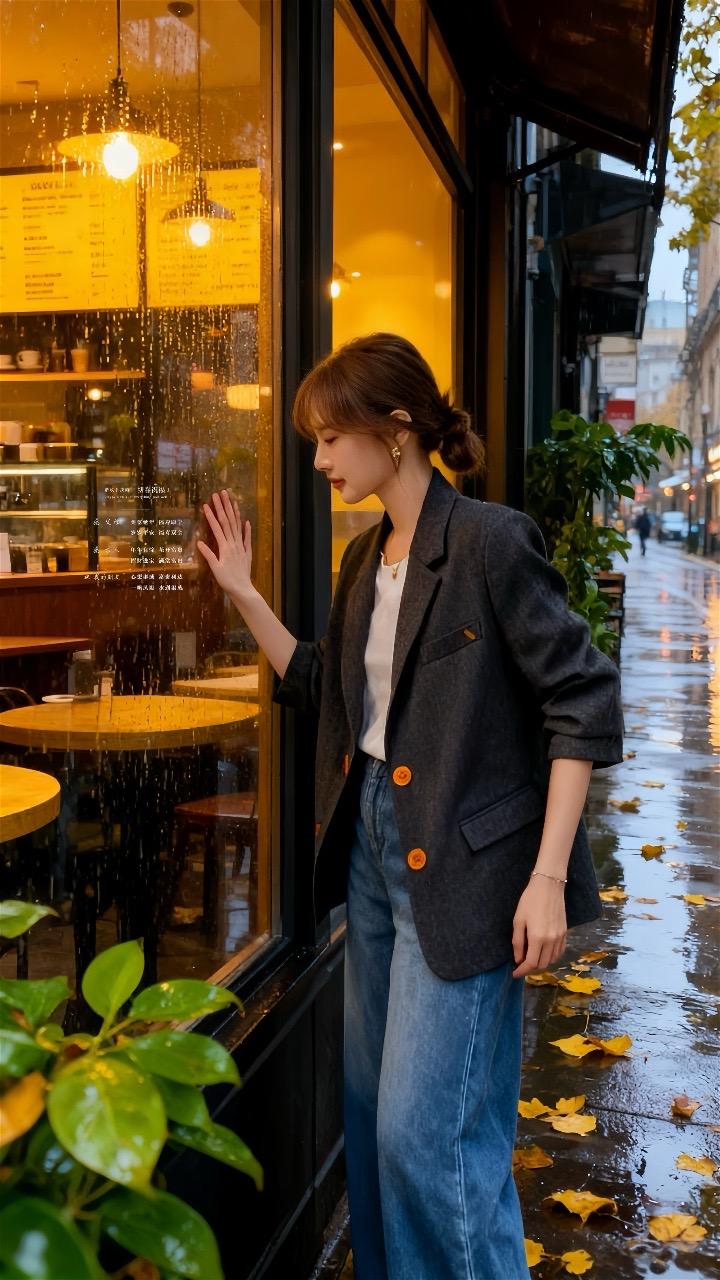 雨天,从忙碌的工作里抽出身,偶然驻足在这家咖啡馆前。指尖轻触潮湿的玻璃,暖黄灯光将店内的陈设与菜单晕染得格外温柔。雨滴簌簌滑落,街角的黄叶在积水里打着旋,像她最近兵荒马乱的生活碎片。 可此刻,咖啡的醇香混着雨声漫过鼻尖,她忽然卸下心防。原来在奔忙的间隙,一场雨、一间有温度的咖啡馆,就能把所有焦虑泡得松软。她望着窗外朦胧的街景,任由思绪随雨滴轻晃,只觉这片刻的静谧,是生活悄悄递来的温柔,让她在喧嚣都市里,寻到了一隅安放情绪的角落,等着下一片枫叶飘落时,也落满治愈的念想。 #早秋姐感穿搭气质顶满 #早秋不费力显贵穿搭#轻松解锁秋季穿搭#手机摄影