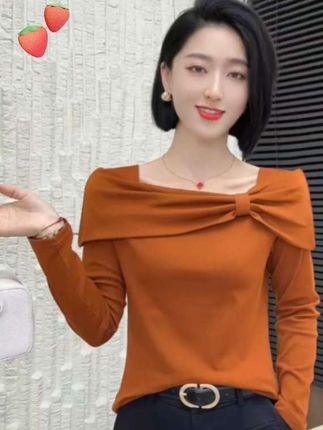 上热门【韩紫朵 】2025早秋款网红款炸街洋气方领长袖上衣86803面料舒适透气百搭早秋长袖上衣
