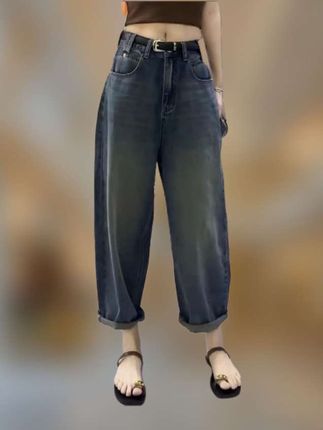艾塔莉微垮老爹牛仔裤女秋季新款萝卜裤大码慵懒风裤子九分哈伦裤#显高显瘦显腿长 #遮肉显瘦不挑身材 #谁穿谁好看不分年龄段