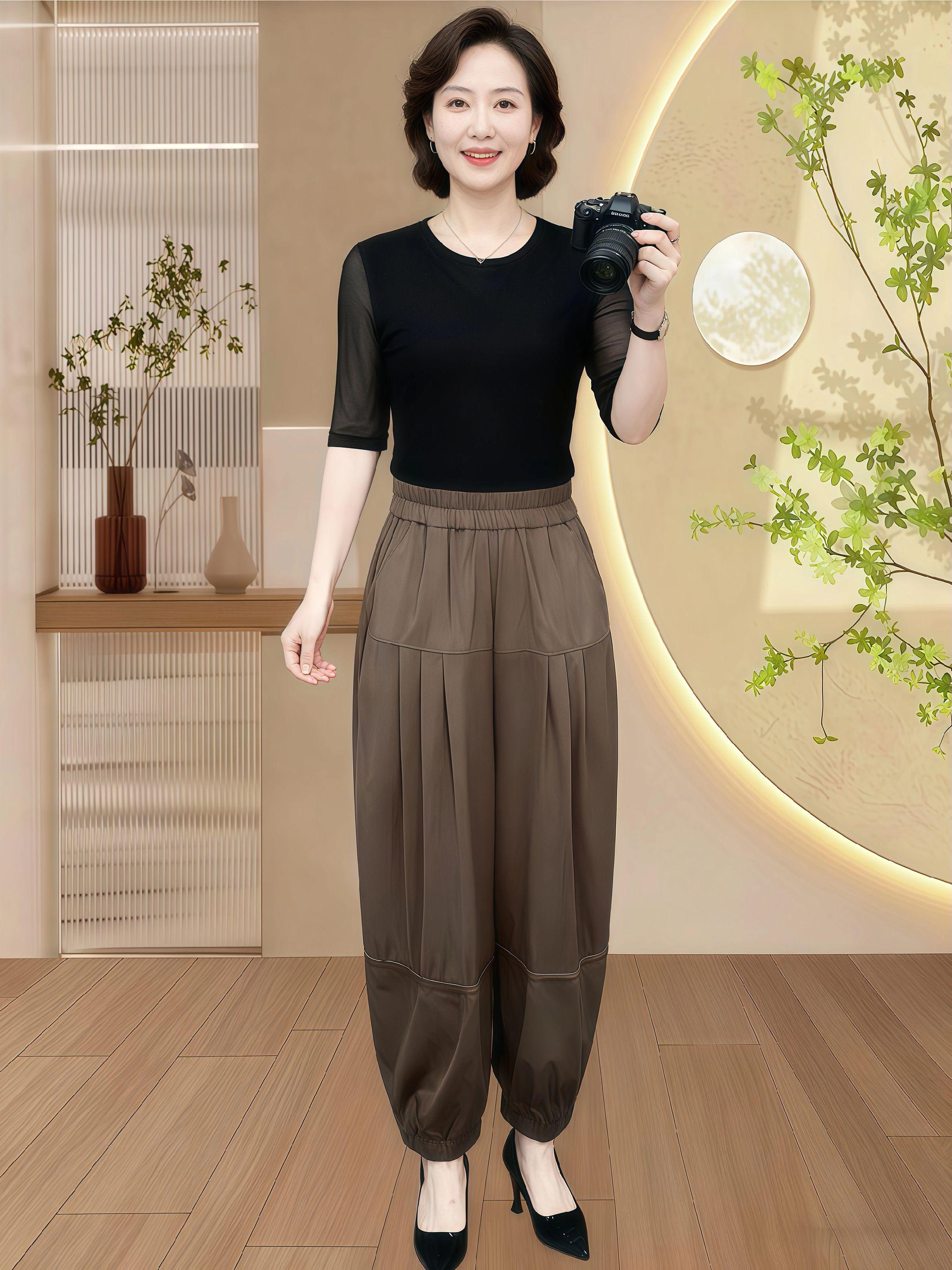 女士休闲萝卜裤#宽松版型 #时尚妈妈装 #谁穿谁好看#面料柔软舒适