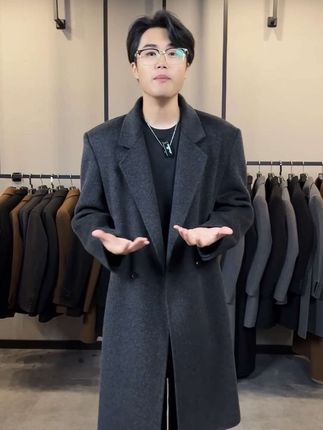 垫肩长款双面羊毛大衣穿出韩系男主感! #羊毛大衣 #时尚感穿搭 #潮流时尚穿搭 #韩系穿搭