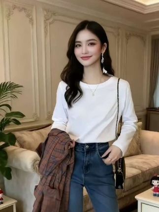 #纯棉打底T恤女长袖秋冬韩版宽松内搭t恤#百搭T恤#面料柔软舒适 #宽松显瘦