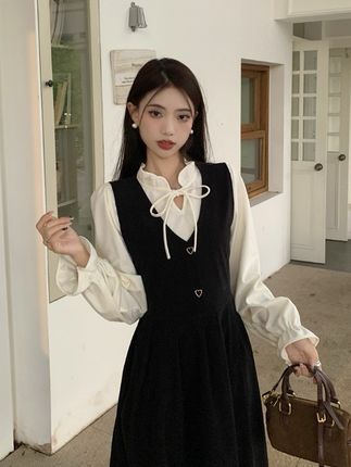 【黑豆+《现货现发》法式:/ 复古假两件套系带连衣裙女秋季收显瘦灯芯绒a】#强烈推荐 #每日分享 #穿搭技巧 #优雅气质 #高级感穿搭