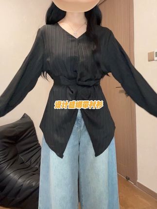 200斤以内都能穿的设计感绑带小衫!气质又显瘦!肉肉姐妹放心穿#显瘦穿搭 #高级感穿搭 #百搭上衣 #谁穿谁好看#性价比超高