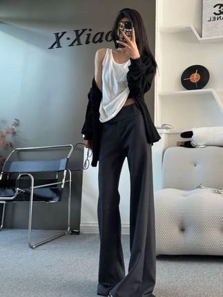 【设计师款】超长腿免烫休闲显瘦微辣低腰修身窄版西装黑色西装女装#裤子穿搭 #休闲裤 #显瘦穿搭 #低腰裤 #修身显瘦