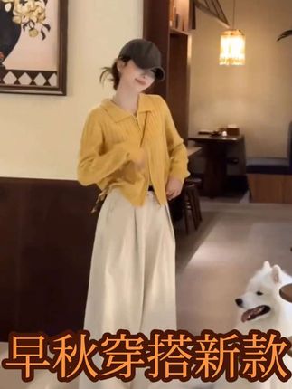 2025秋季新款设计感慵懒风洋气长袖开衫女搭配休闲阔腿裤两件套 #长袖 #开衫 #两件套 #女装 #女装 @四川余丞洋鞋铺
