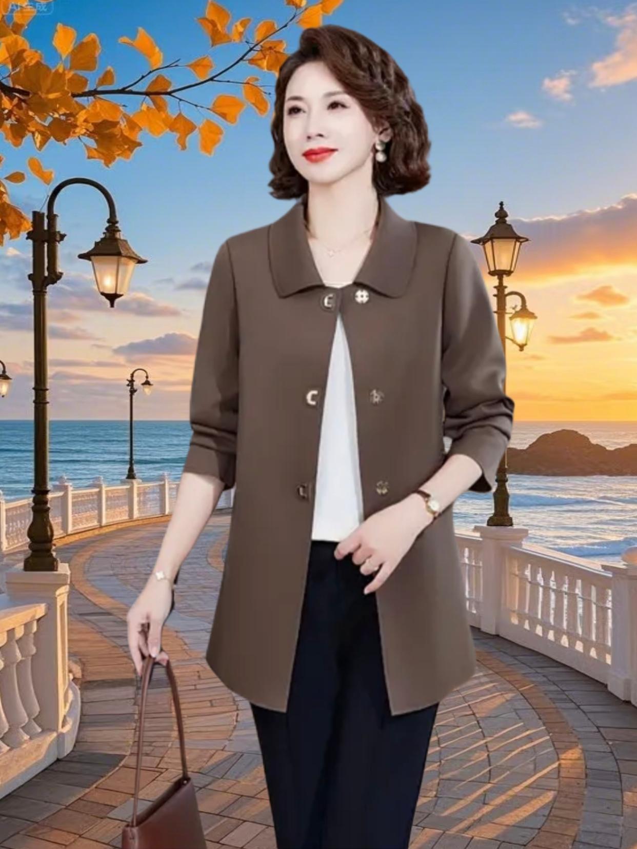 罗蒙气质妈妈春秋装时尚风衣外套女。#秋冬都市硬核穿搭 #穿出自信穿出美丽 #时尚妈妈装 #春秋穿搭 #中老年穿搭