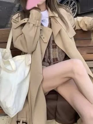 春秋季小个子中长款气质宽松韩系风衣外套大衣女装#风衣外套#气质优雅#显瘦外套#中长款风衣#韩系风格