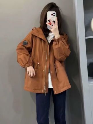 韩版防风连帽拉链冲锋衣外套女2025秋冬季新款宽松休闲中长款风衣#中长款棉服 #保暖又好看 #遮肉显瘦 #洋气百搭 #谁穿谁好看