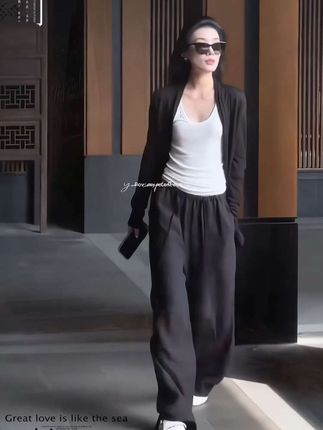 秋季新款设计感慵懒简约长袖开衫,内搭背心休闲阔腿裤三件套#气质范 #简约穿搭 #又美又飒 #优雅气质 #气质女神穿搭