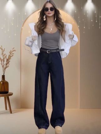 深蓝弯刀阔腿牛仔裤女2025秋季新款高腰显瘦小个子百搭直筒拖地裤#小个子拖地裤