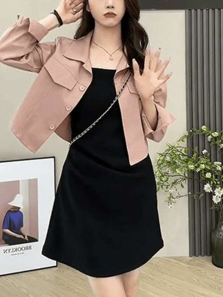早秋新款百搭短款气质女装衬衫吊带裙时尚套装中长款显瘦两件套#百搭 #时尚套装 #显高显瘦