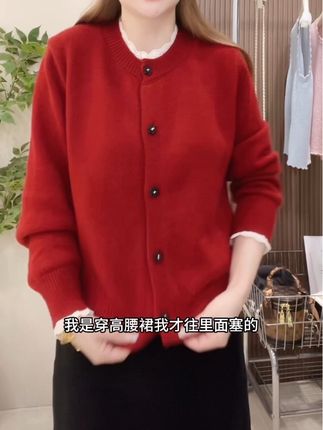 新款山茶花蕾丝开衫外套秋冬新年红加厚外套减龄内搭样衣上衣#秋冬穿搭 #开衫外套 #上衣 #毛衣 #女装