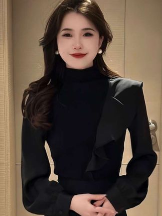 半高领长袖T恤上衣#高级感穿搭 #通勤搭配 #辣妹穿搭 #被惊艳到了 #职场穿搭