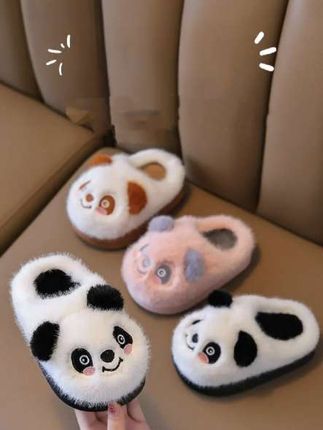 卡通熊猫棉拖鞋,男女童室内家居鞋,2025新款毛绒拖鞋,秋冬季儿童棉拖。