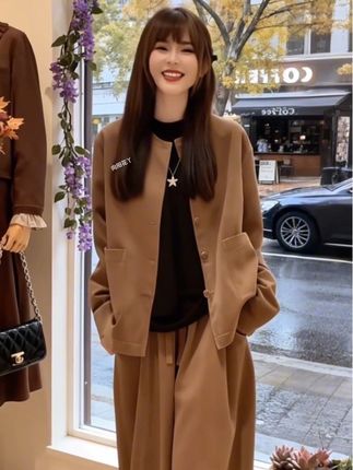 老钱风松驰感套装女2025春秋新款高级感夹克开衫外套阔腿裤两件套#套装#高级感穿搭 #休闲减龄穿搭 #ootd穿搭 #穿搭