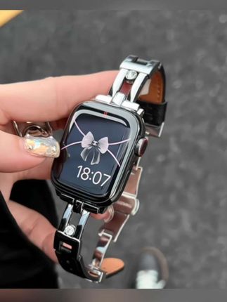 高级感金属滑梯皮质蝴蝶扣表带适用华为FIT3/fit2苹果iwatchS10s9#表带#手表腕带#高级感#时尚#手表配件