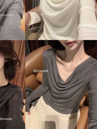 『GTYU』40%莱赛尔8%绵羊毛 超柔软细腻堆堆领长袖打底衫T恤女百搭#百搭T恤#打底衫#长袖
