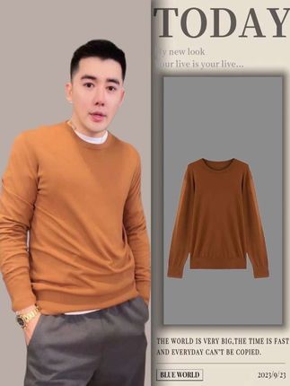 杨圣坤2025新品男士桑蚕丝混纺简约云境针织圆领毛衣#高端品质 #简约穿搭 #极简风