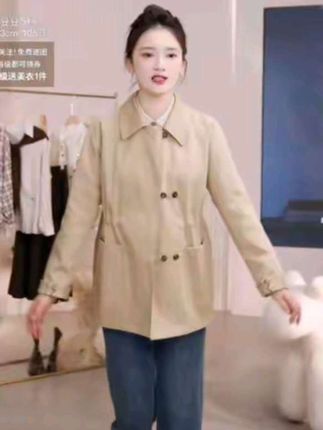 亦白【时微】25年秋款百搭宽松翻领双排扣袖口拼接撞色印花短款风衣#遮肉显瘦 #只做高品质 #面料柔软舒适 #时尚穿搭 #穿出自己的风格