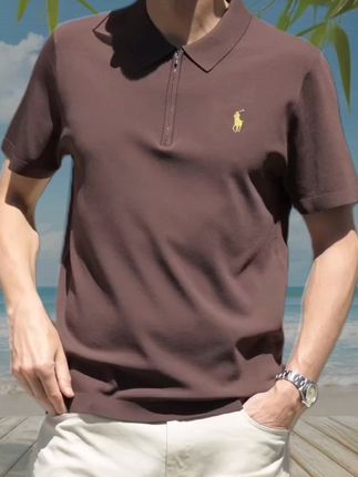 夏季男士冰丝短袖针织polo衫半拉链刺绣翻领T恤#品质男装 #polo衫 #短袖t恤 #短袖Polo衫 #时尚百搭