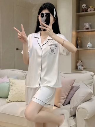冰丝山茶花套装#家居服套装睡衣 #短袖短裤套装#夏天穿什么#夏天该有的样子