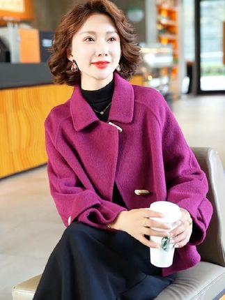 双面呢大衣秋冬洋气短款气质毛呢外套牛角扣女宽松小个子韩版新款#时尚气质穿搭 #洋气上档次 #小个子女生秋冬就这样穿#早秋各式各样的平价上衣分享