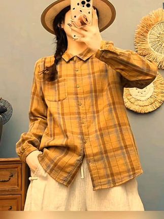 #2025春秋季新款棉纱格纹女衬衫#时尚外搭内穿多种搭配百搭上衣#优选推荐