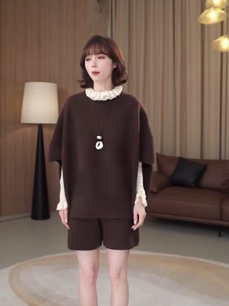 上衣宽松慵懒显瘦+短裤减龄百搭裤+打底针织衫BB50418#套装两件套 #减龄穿搭 #百搭