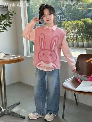 女童针织马甲衬衫#休闲穿搭 #这也太好看了 #潮童穿搭 #套装