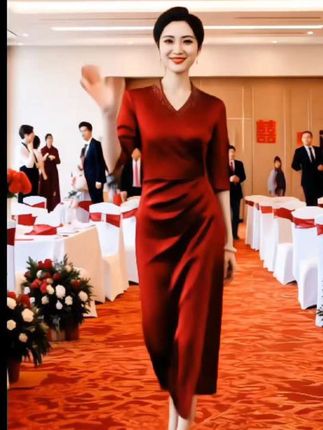 #长款-进口三醋酸妈妈礼服裙#遮肚年轻时尚气质连衣裙#喜婆婆婚宴礼服#显瘦大码敬酒服#喜婆婆喜妈妈婚宴装