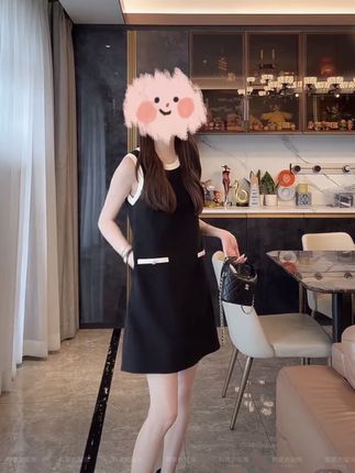 夏季小个子精致洋气高定醋酸无袖减龄显瘦直筒连衣裙#视频同款连衣裙推荐#喜欢的赶紧入手 #好物推荐🔥