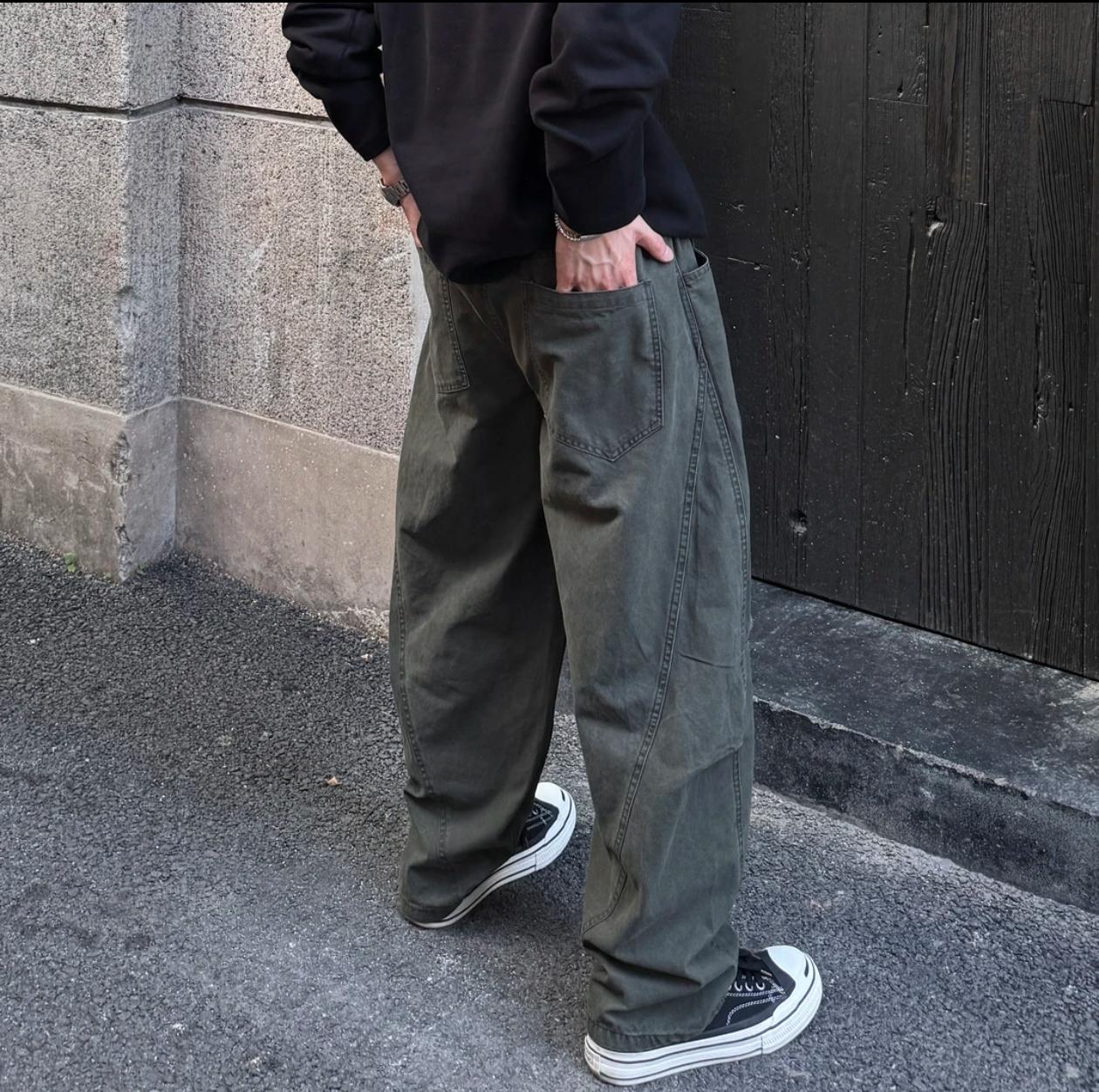 LIGGICC25ss秋季街头休闲裤工装宽松裤子男士洗水手感棉直筒长裤#百搭裤子 #宽松有范