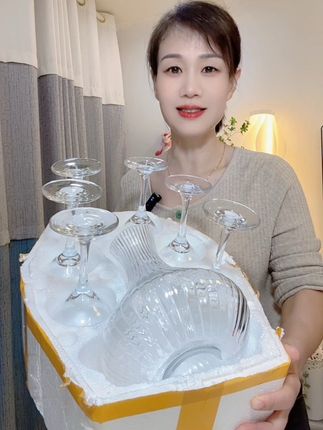 【不带杯架】醒酒器家用高脚杯红酒葡萄酒酒具套装一壶六杯创意红酒杯#酒杯#醒酒器#玻璃杯#小酒喝起来#餐具