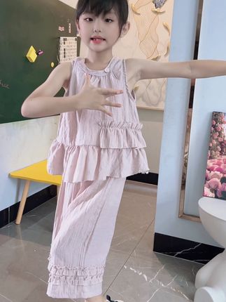 荷叶摆套装夏天穿好看又舒服,透气吸汗又轻薄 #女宝穿搭 #女童套装 #夏季穿搭 #出游穿搭 #纯棉