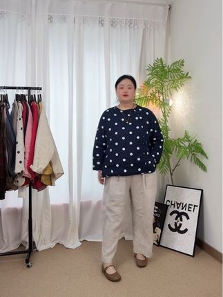 #大码女装 #大码穿搭 #大码女装 亚麻波点上衣~
