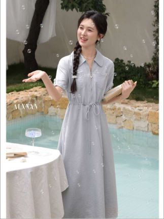 #上热门 鹿向南浅蓝夏日夏季新款浅蓝色连衣裙#连衣裙