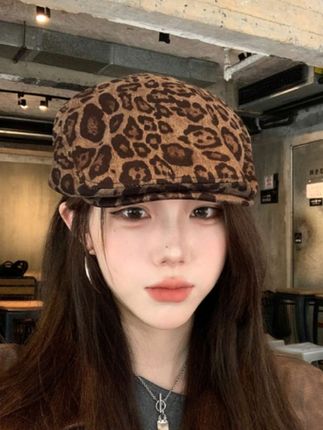 #美式复古豹纹前进帽女 秋冬季时尚百搭显脸小甜酷辣妹鸭舌贝雷帽子#贝雷帽怎么戴才不会掉