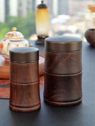 #黑檀实木茶叶罐 #金属密封罐 #旅行储存罐 #绿茶罐 #存茶罐