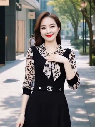 有口袋轻奢时尚假两件连衣裙妈妈装碎花裙子#气质穿搭 #春季穿搭 #减龄穿搭 #穿搭 #连衣裙