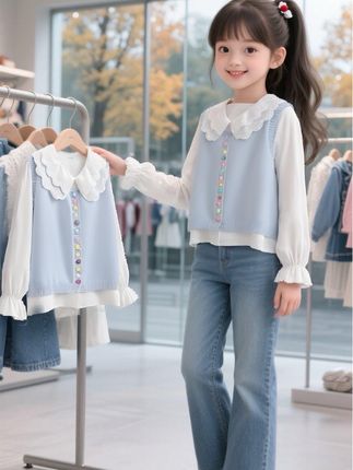 女童甜美娃娃领衬衫牛仔裤套装 #不同身材的女生如何扬长避短 #早秋秀场抄作业告别路人感 #说好的随便穿穿去看秀 #女宝穿搭 #甜美穿搭@抖音创作小助手 @抖音小助手 @抖加🔥上热门🔥dou+🔥热点宝