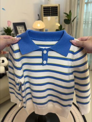 亮眼蓝色polo条纹针织衫!#高品质童装 #强烈推荐 #潮童必备 #条纹控 #这也太可爱了叭