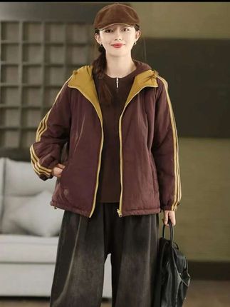 拼接女厚款连帽棉衣连帽宽松棉服两面穿保暖户外#百搭显瘦棉服外套#宽松遮肉上衣 #连帽两面穿外套 #休闲减龄穿搭